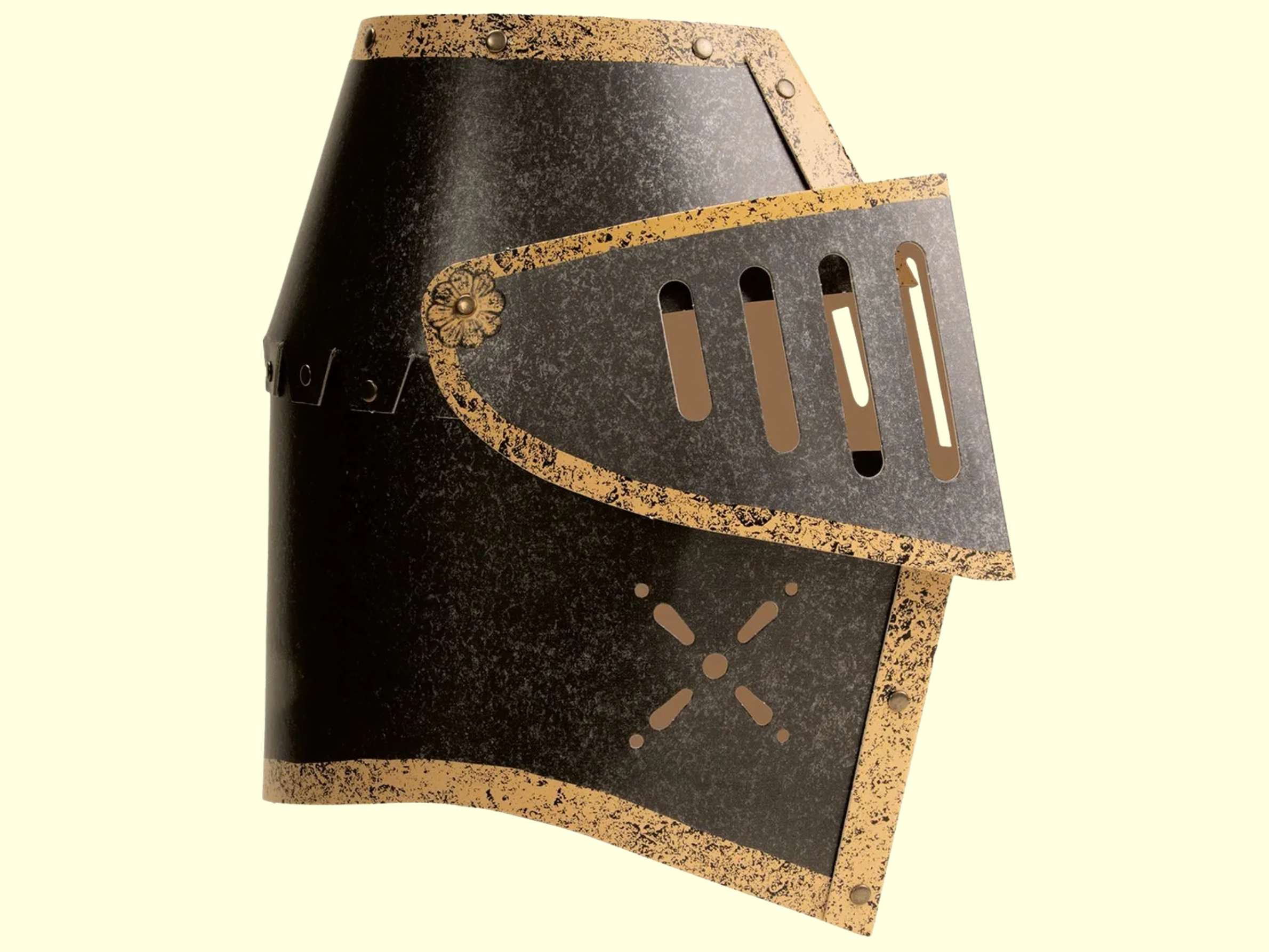 Kids black and gold dress up costume knight's helmet with visor 