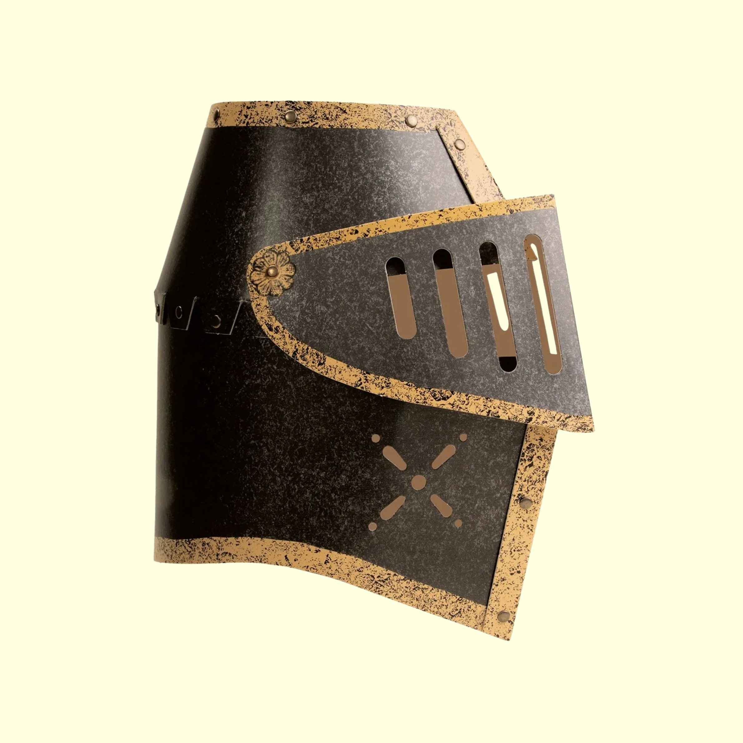 Kids black and gold dress up costume knight's helmet with visor 