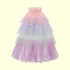 Pastel-colored tiered dress with star accents on a light yellow background