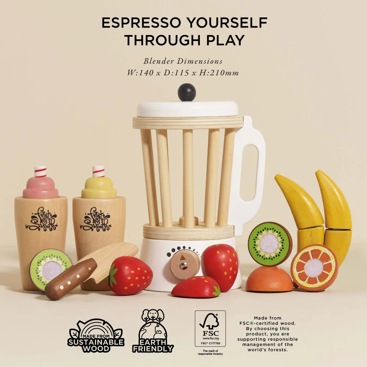 Le Toy Van Wooden Fruit & Smoothie Blender Set