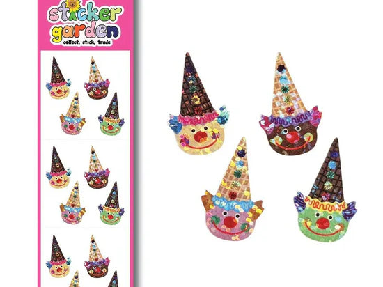 Sticker Garden Sparkle Clown Ice Cream Cone Stickers
