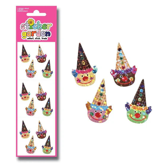Sticker Garden Sparkle Clown Ice Cream Cone Stickers