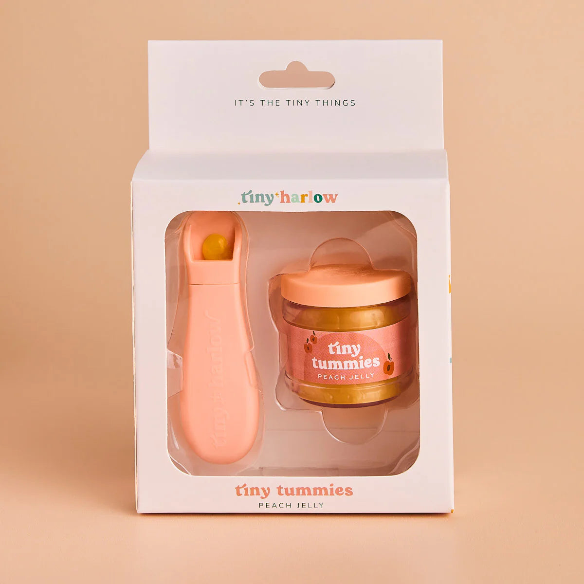 Tiny Harlow Tiny Tummies Peach Jelly Food Jar & Spoon Set