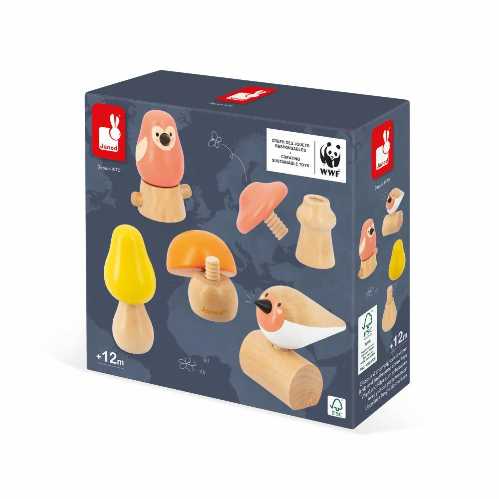 Janod Birds and Mushroom Screw Toy