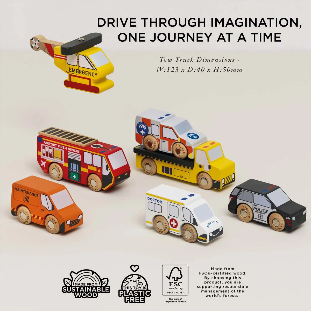 Le Toy Van Emergency Helicopter & Rescue Vehicle Set