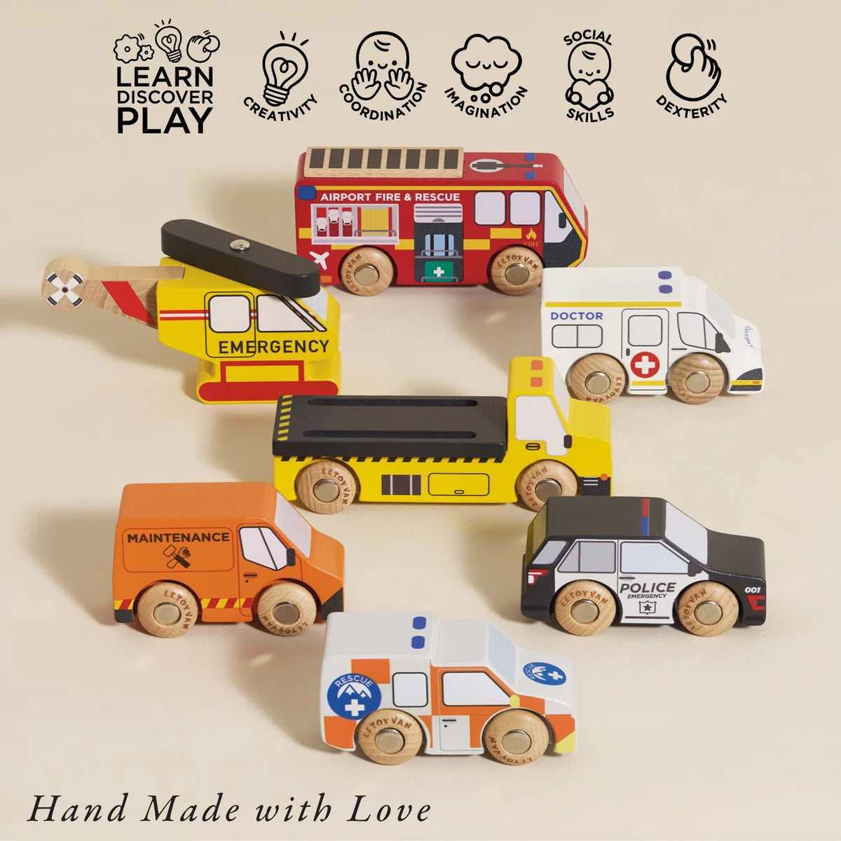 Le Toy Van Emergency Helicopter & Rescue Vehicle Set